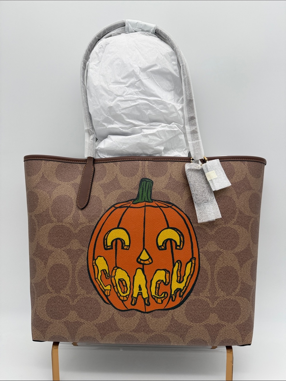 Coach City Tote Bag In Signature Canvas With Halloween Print Gold/Tan Multi